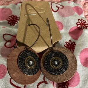 Bohemian Wooden Earrings with Metal Accents
